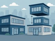 Modular office building with expandable sections showcasing flexible commercial architecture