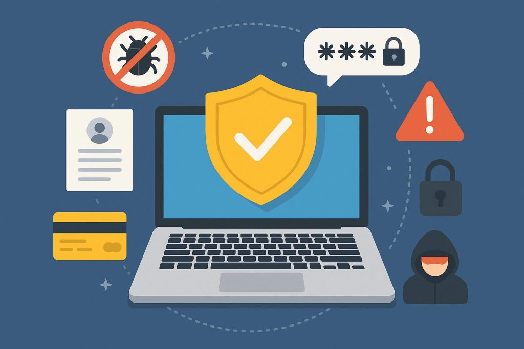 Person locking laptop to illustrate online security and safe internet practices