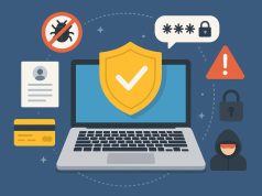 Person locking laptop to illustrate online security and safe internet practices