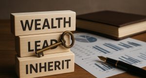 Wealth succession planning concept with financial documents and legacy strategy symbols