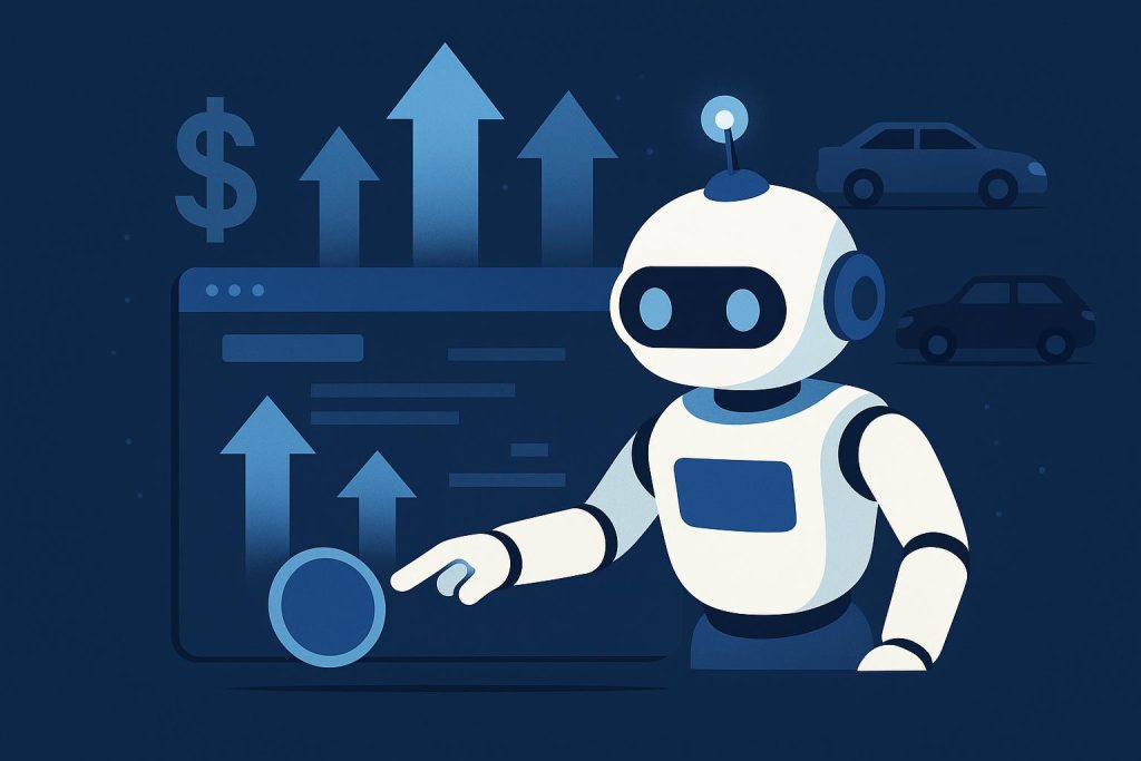 Illustration of a digital traffic bot generating automated website visits for online marketing