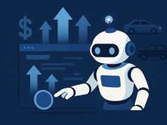 Illustration of a digital traffic bot generating automated website visits for online marketing