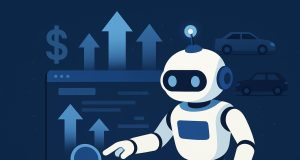 Illustration of a digital traffic bot generating automated website visits for online marketing