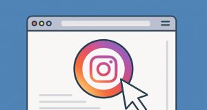 Instagram story interface displayed on a computer screen with a web browser address bar visible