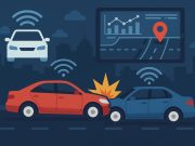 Connected car telematics dashboard displaying crash data to determine collision fault