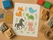 7 Creative Ways Animal Stamps Bring Craft Projects to Life Colorful animal stamps decorating homemade craft cards and scrapbook pages for creative projects