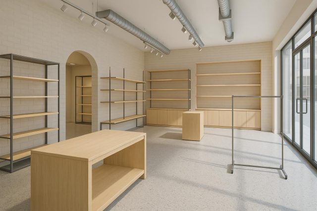 Flexible Retail Spaces Supporting Changing Brand Expansion Requirements Modern retail space with adaptable layouts showcasing flexible store setups for brand growth