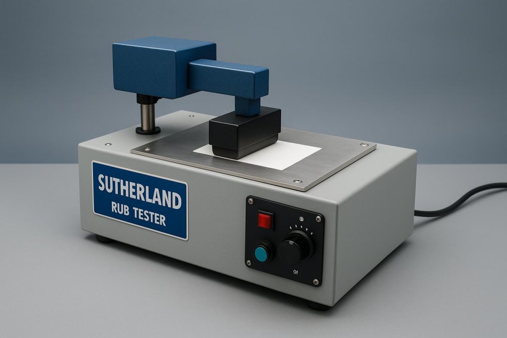 Sutherland Rub Tester machine in operation for advanced quality control in manufacturing
