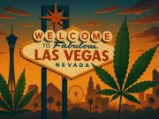 How Las Vegas Became a Legal Cannabis City: A Short History Las Vegas skyline with cannabis leaf highlighting the city's legalization and cannabis culture