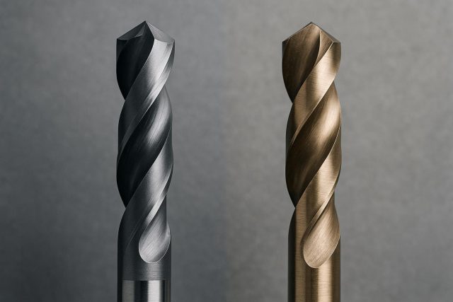 Carbide vs. Cobalt Drill Bits: Which One Belongs in Your Shop? Carbide and cobalt drill bits side by side on a workshop table for comparison