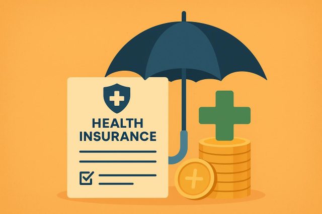 Stacked health insurance cards with upward arrow symbolizing increased insurance coverage benefits