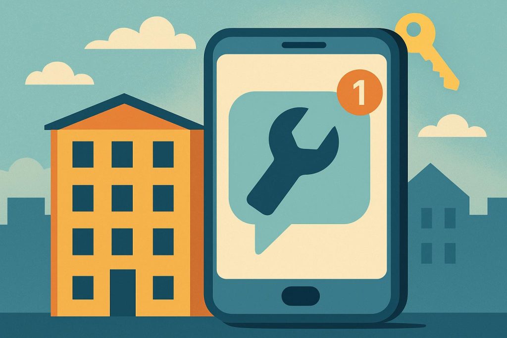 Mobile app screen showing maintenance request interface for tenants and landlords communication