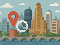 Buffalo NY skyline with digital marketing icons representing leading AEO and GEO agencies