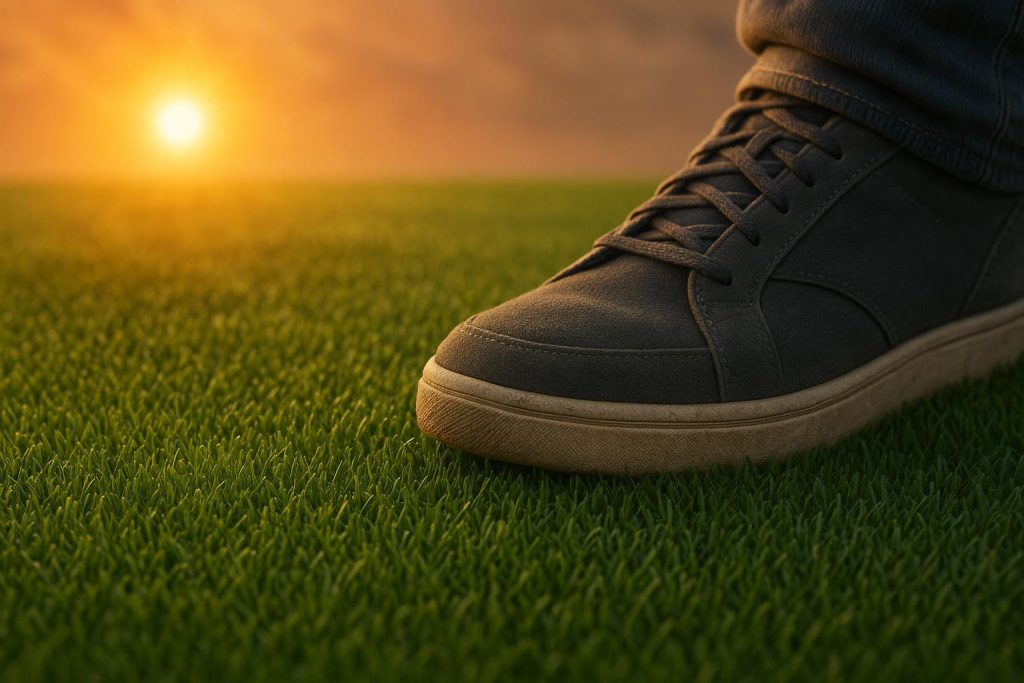 Artificial grass withstanding intense sunlight and heavy use in high-traffic outdoor area