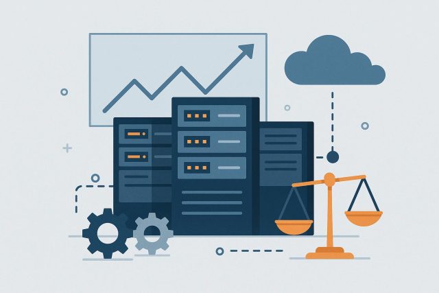Cloud servers and network hardware illustrating outsourced IT infrastructure management