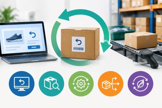 Warehouse workers sorting returned ecommerce packages for efficient reverse logistics management