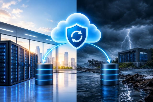 Beyond the Cloud: Why Bulletproof Backup and Disaster Recovery Is a Business Essential Data backup and disaster recovery concept with secure cloud storage and shield protection icon