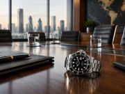 Rolex in the Boardroom: Subtle Status Symbol or Unnecessary Distraction? Luxury Rolex watch on executive desk highlighting status in high-level business meeting setting
