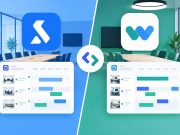 Skedda and WorkInSync meeting room booking software comparison concept illustration